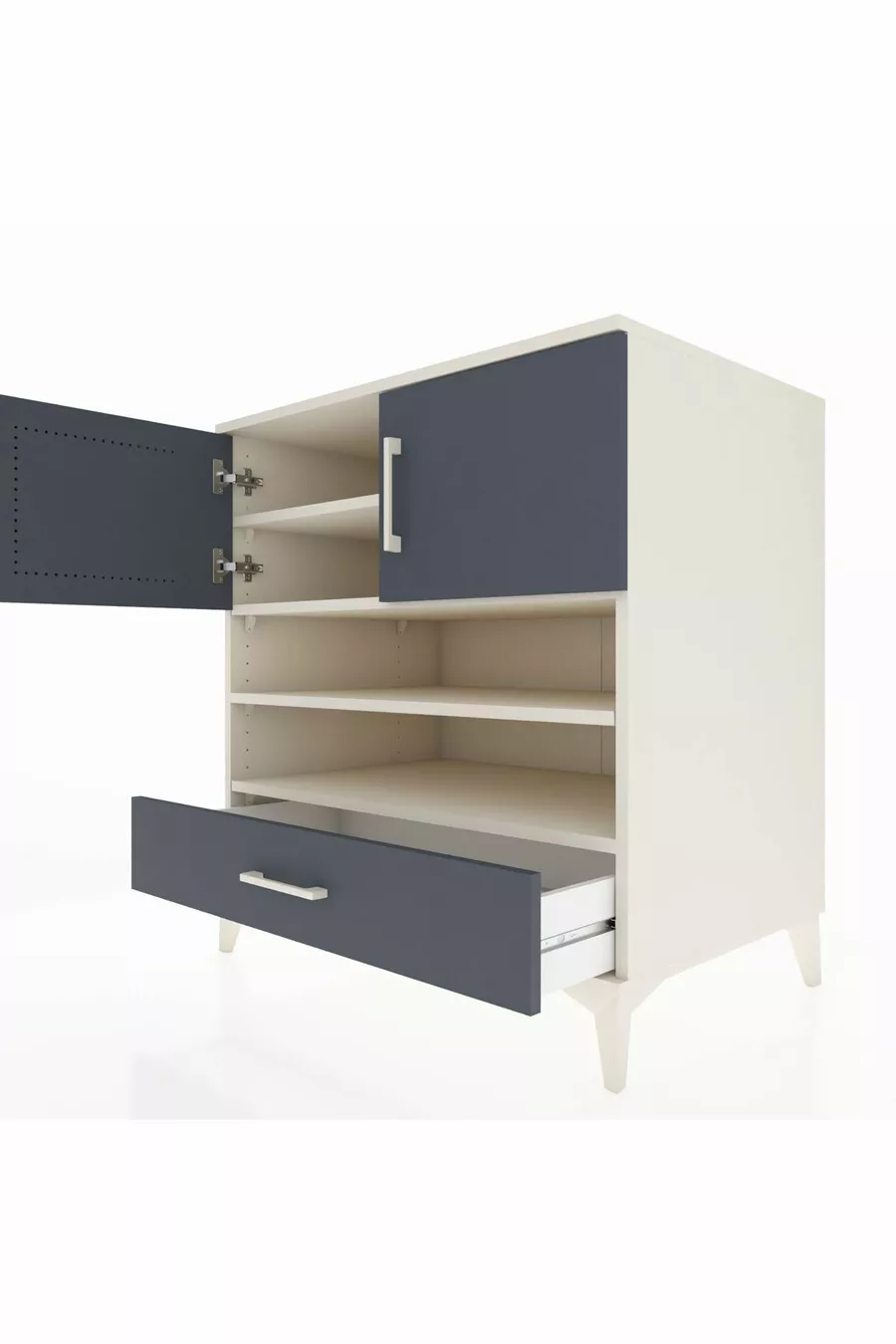 Commode Kronos avec 4 étagères, 1 tiroir et 2 portes, Pierre de Lune-Anthracite