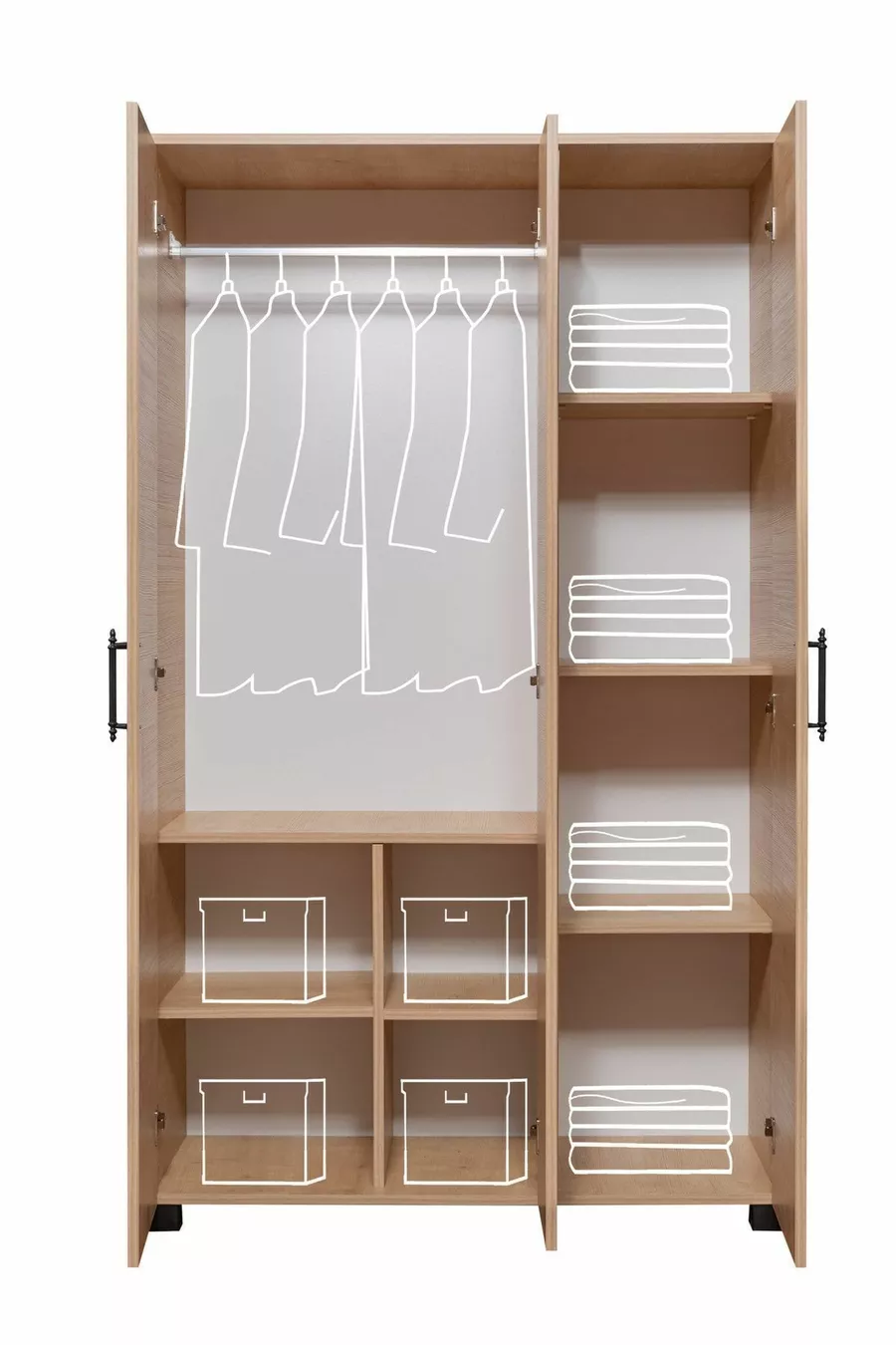Lit superposé, Lit superposé Aura avec bureau et armoire à 3 portes, Noyer clair