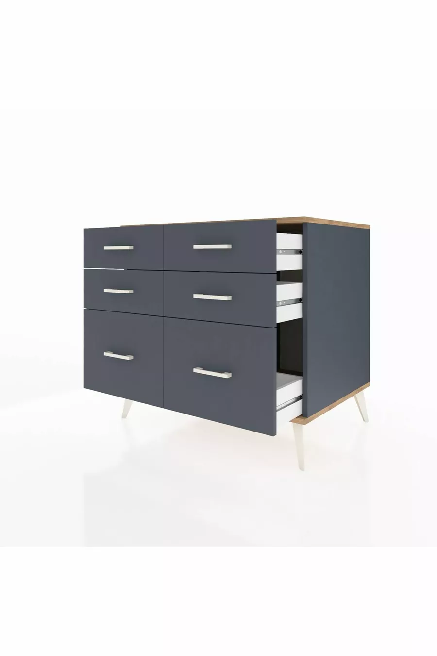 Commode Kronos 6 tiroirs Anthracite-Cèdre/Anthracite