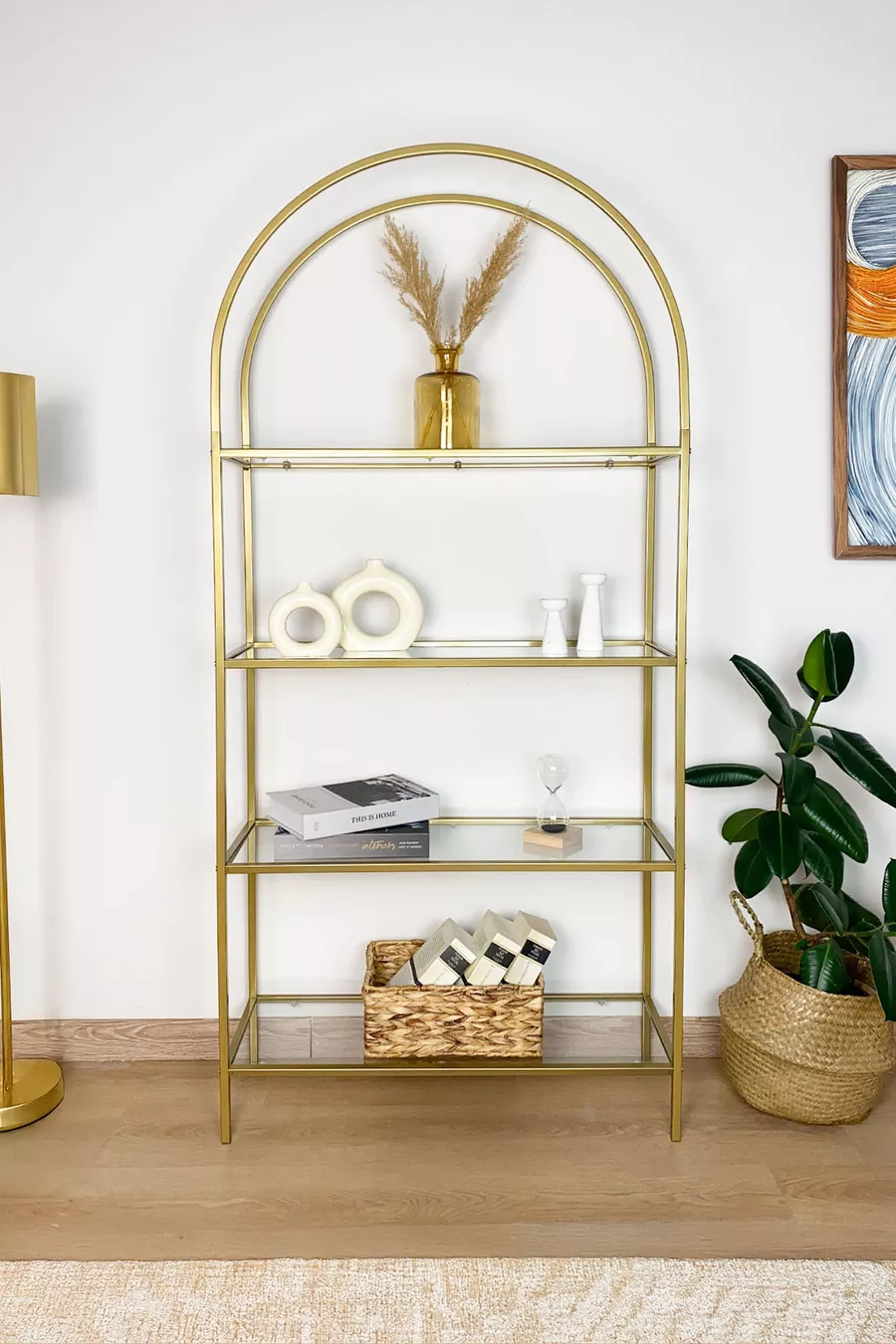 - Étagère décorative Mona Gold Bibliothèque Accessoire Étagère de cuisine Verre transparent