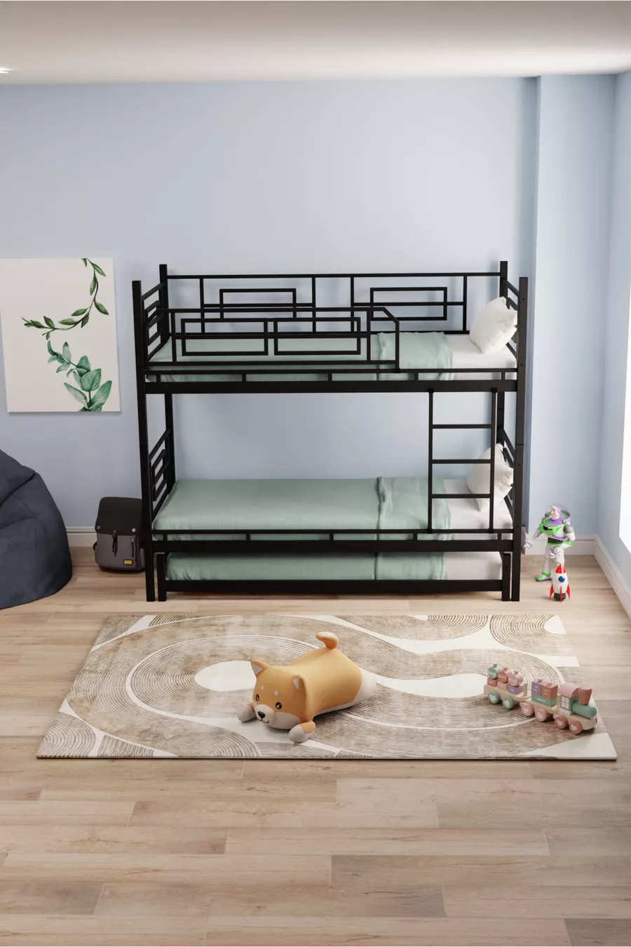 Lit superposé et lit simple en métal pour enfants Defne Yavrulu  Noir