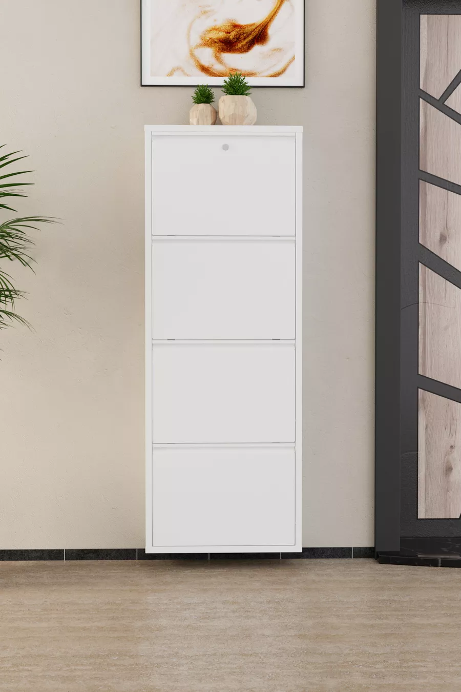 Meuble à chaussures métallique blanc à 4 portes verrouillables