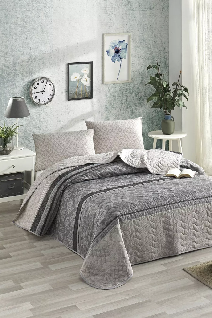 Housse de Couette Matelassée Ensemble Double Créatif Gris