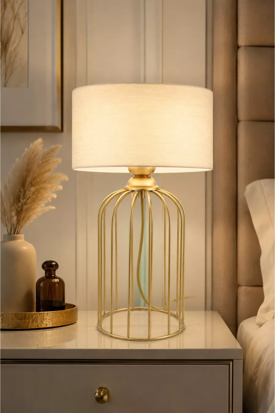 Lampe de Table Usée Beige Chapeau || Abat-jour avec Chapeau en Tissu Lampe de Nuit Éclairage Décoratif Éclairage de Chevet