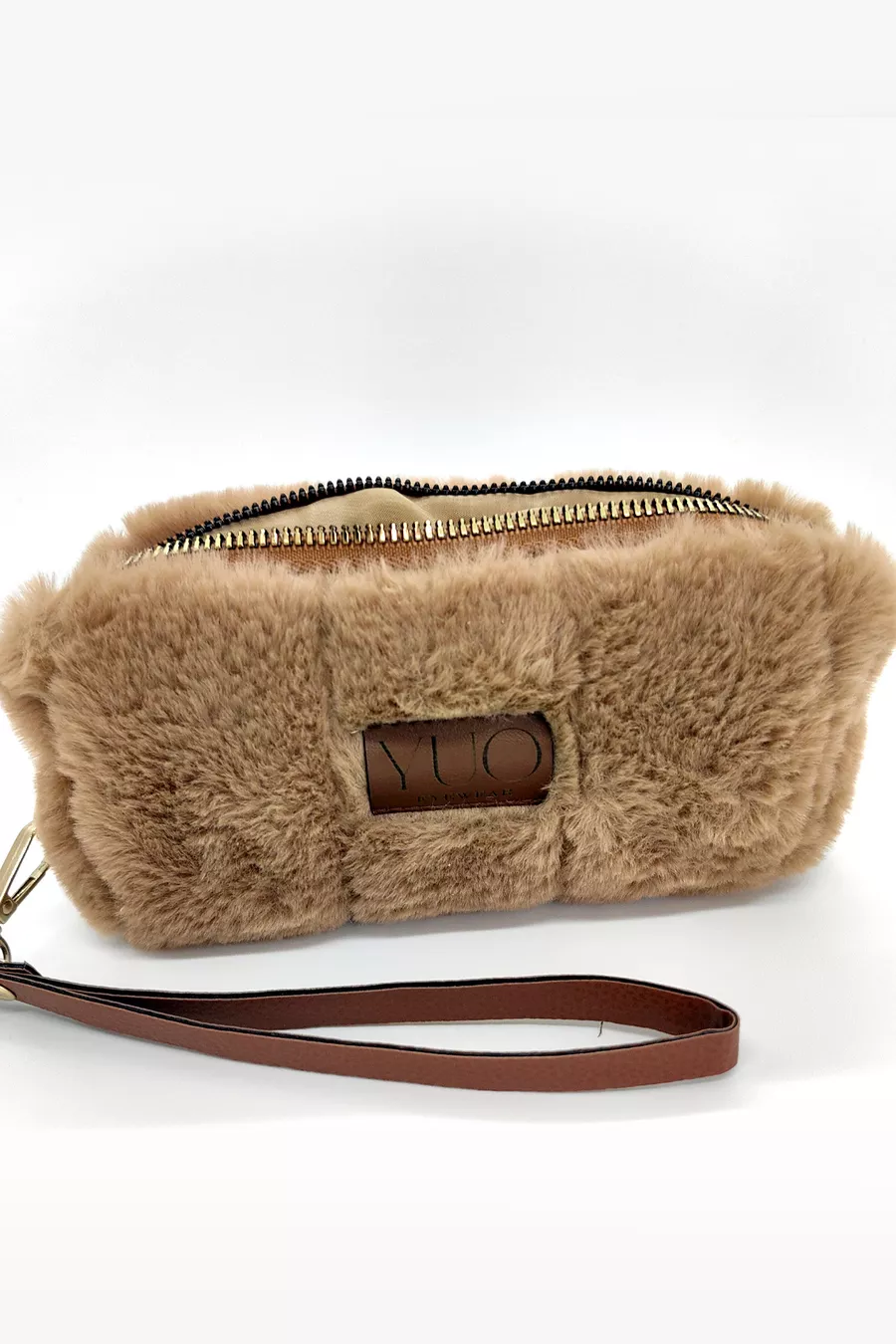 Étui polyvalent en peluche marron YUO – Lunettes, porte-stylo, trousse de maquillage, mini pochette