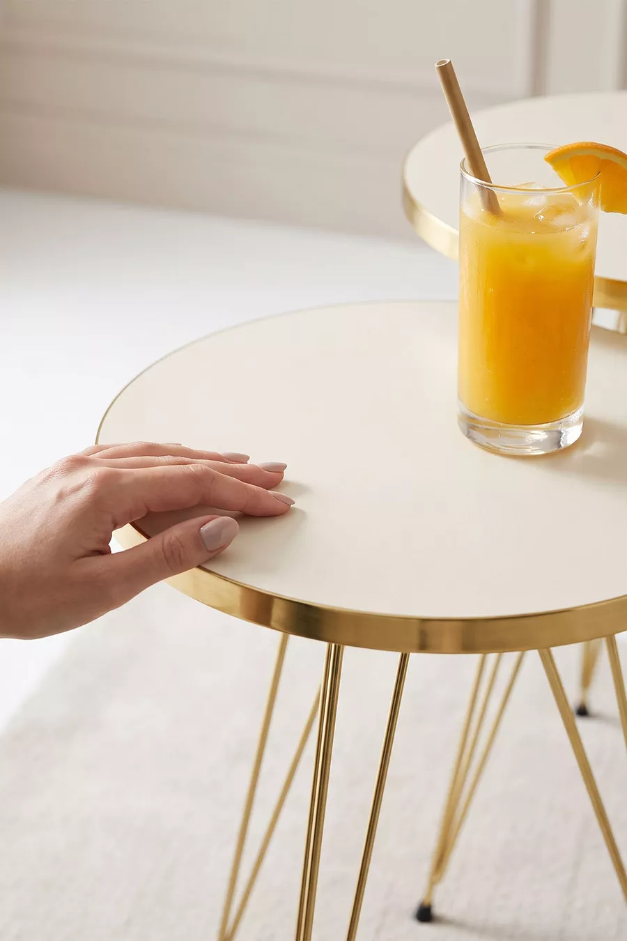 Table d'appoint gigogne Or Crème Fil