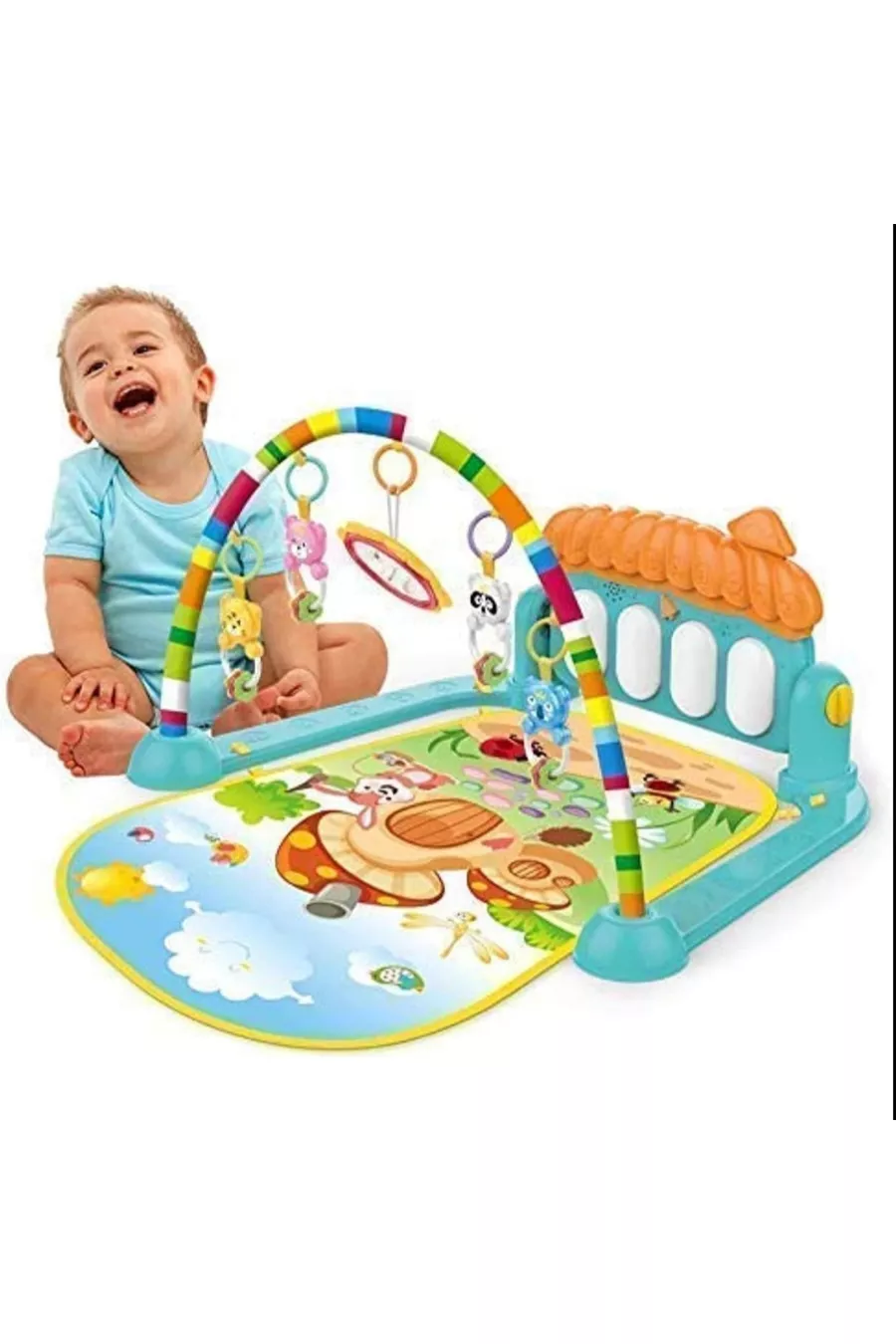 tapis de jeu pour bébé avec piano, tapis d'activités, miroir pour nouveau-né, musical et lumineux