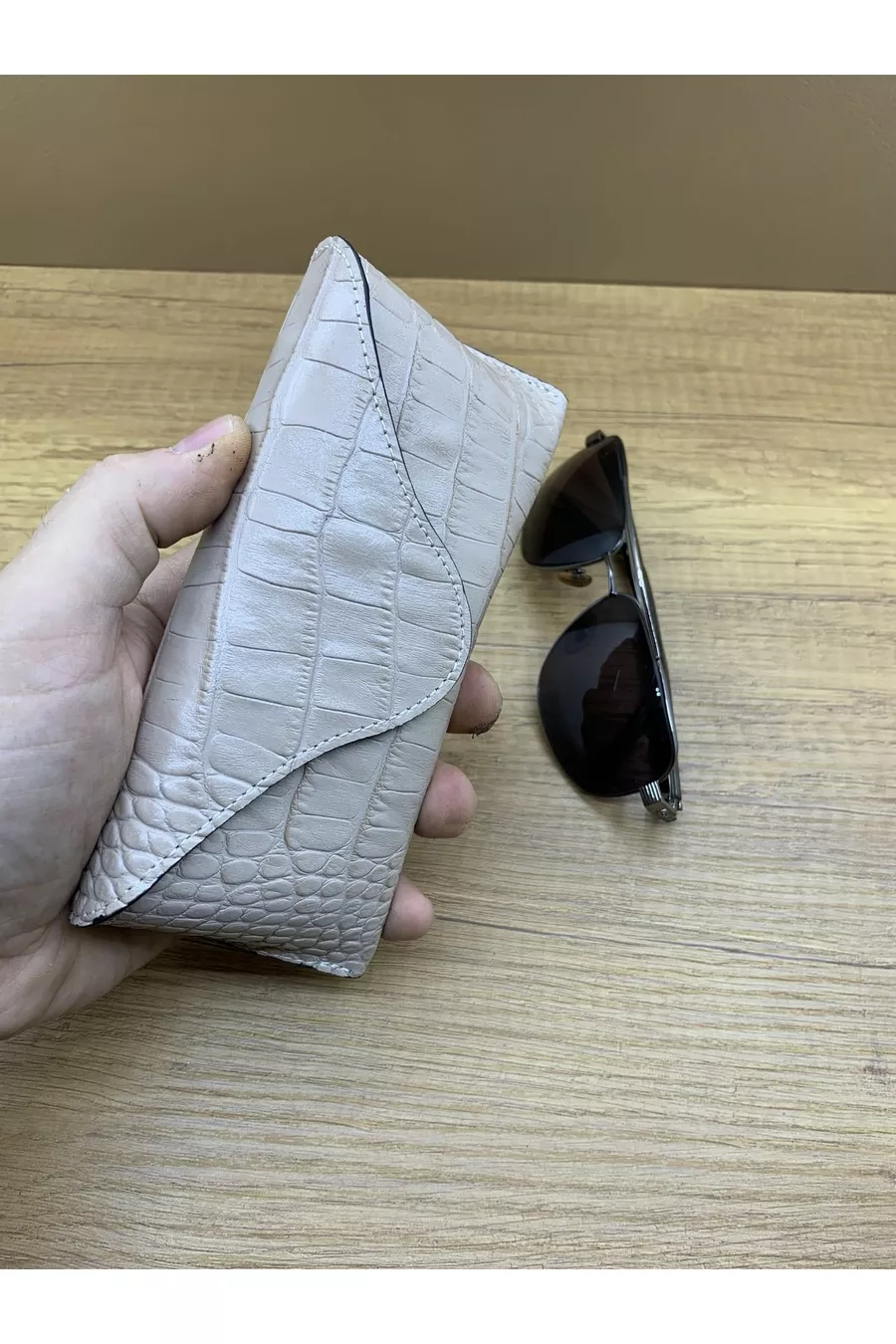 Étui à lunettes en cuir de crocodile pour hommes et femmes