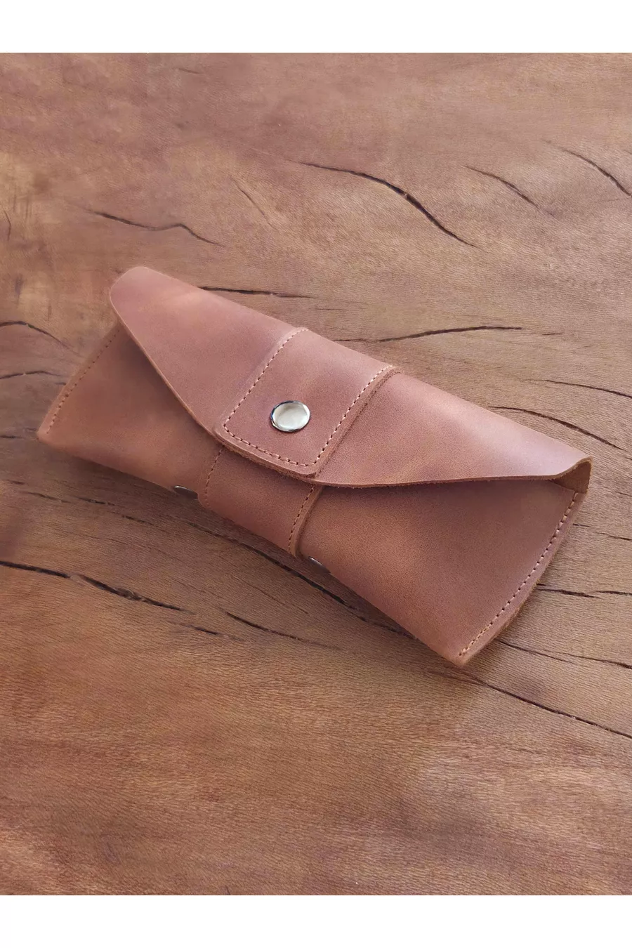 Étui à lunettes fait main en cuir véritable | Avec bouton-pression, intérieur en daim
