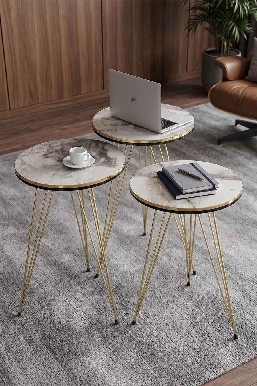 Table gigogne et table basse ensemble set double or Efes fil