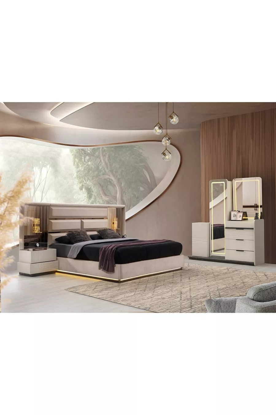CHAMBRE À COUCHER EMİR AVEC LED ET SOCLE EN MDF