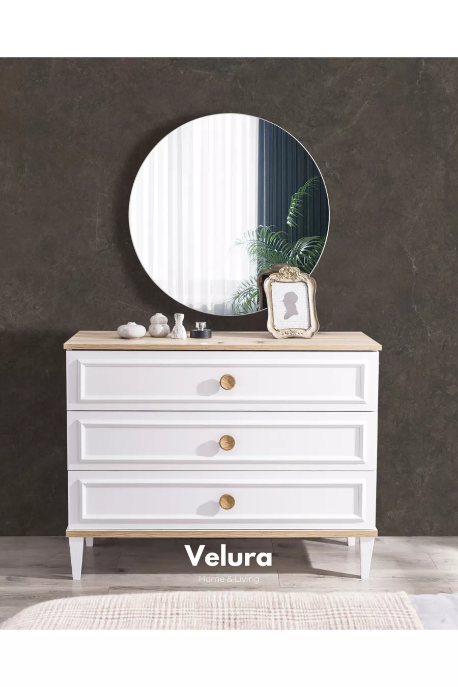 Ensemble de chambre à coucher en bois (Armoire + Commode + Table de chevet + Lit)