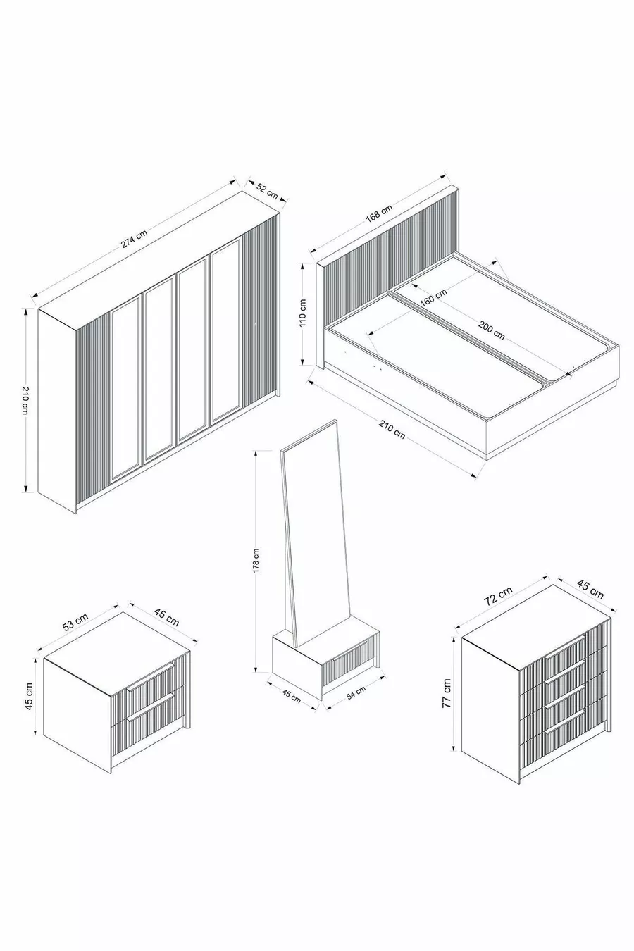 Ensemble de chambre à coucher Kale Luxe - grès - Set 1