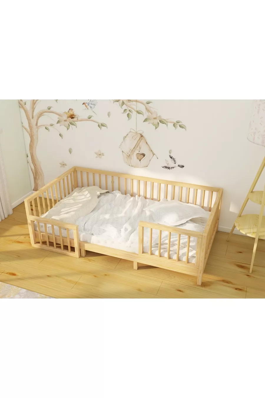 ALAZ - LIT DE SOL EN BOIS NATUREL POUR BÉBÉS ET ENFANTS, POUVANT ÊTRE UTILISÉ DEVANT MONTESSORI