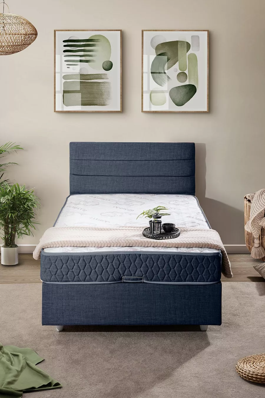 Ensemble de lit Comfort Sofia avec sommier simple et tête de lit Bleu marine