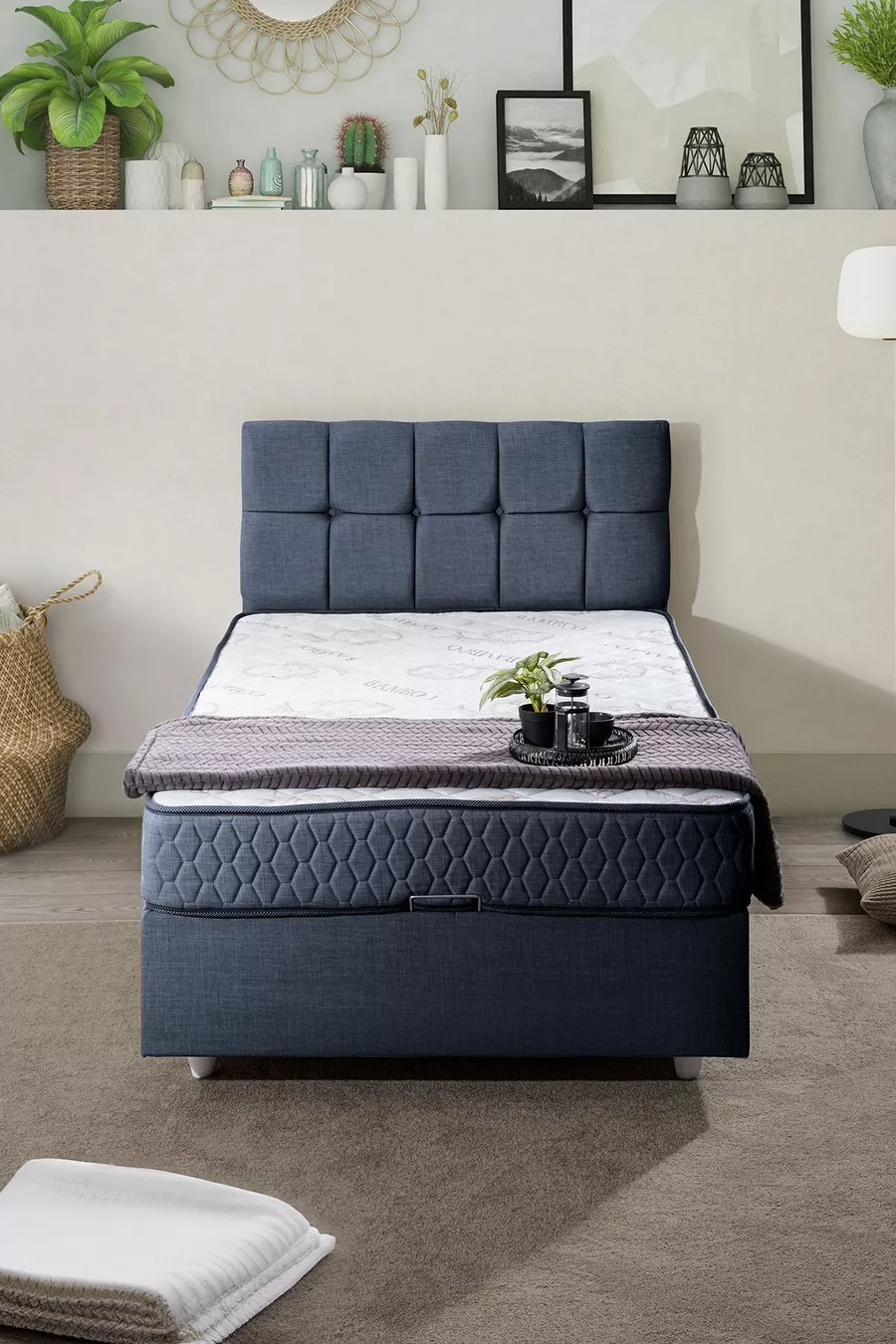 Ensemble de lit Comfort avec sommier et tête de lit simple Berlin, bleu marine