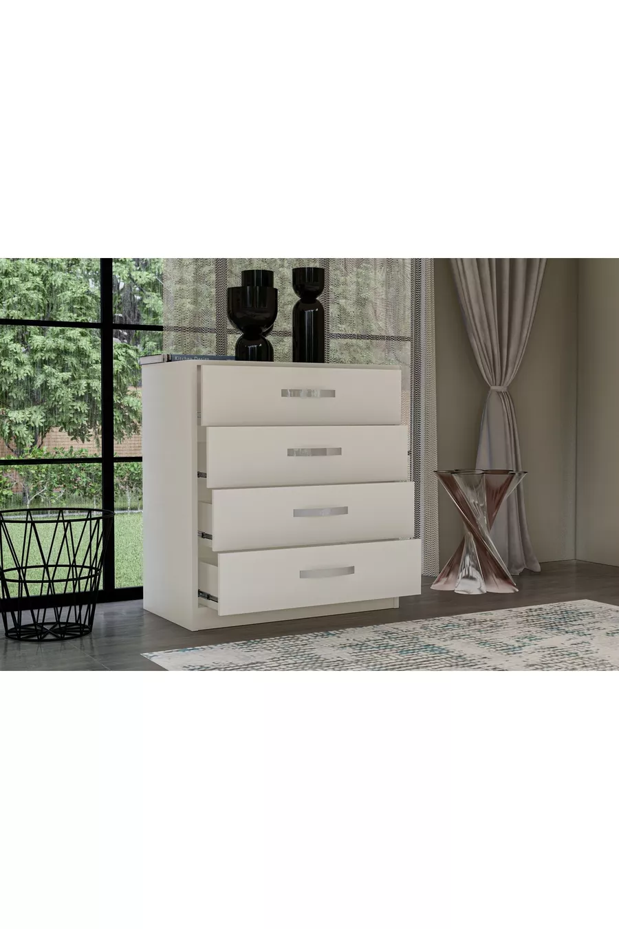 ENSEMBLE DE CHAMBRE À COUCHER METALA, BLANC, 6 PORTES