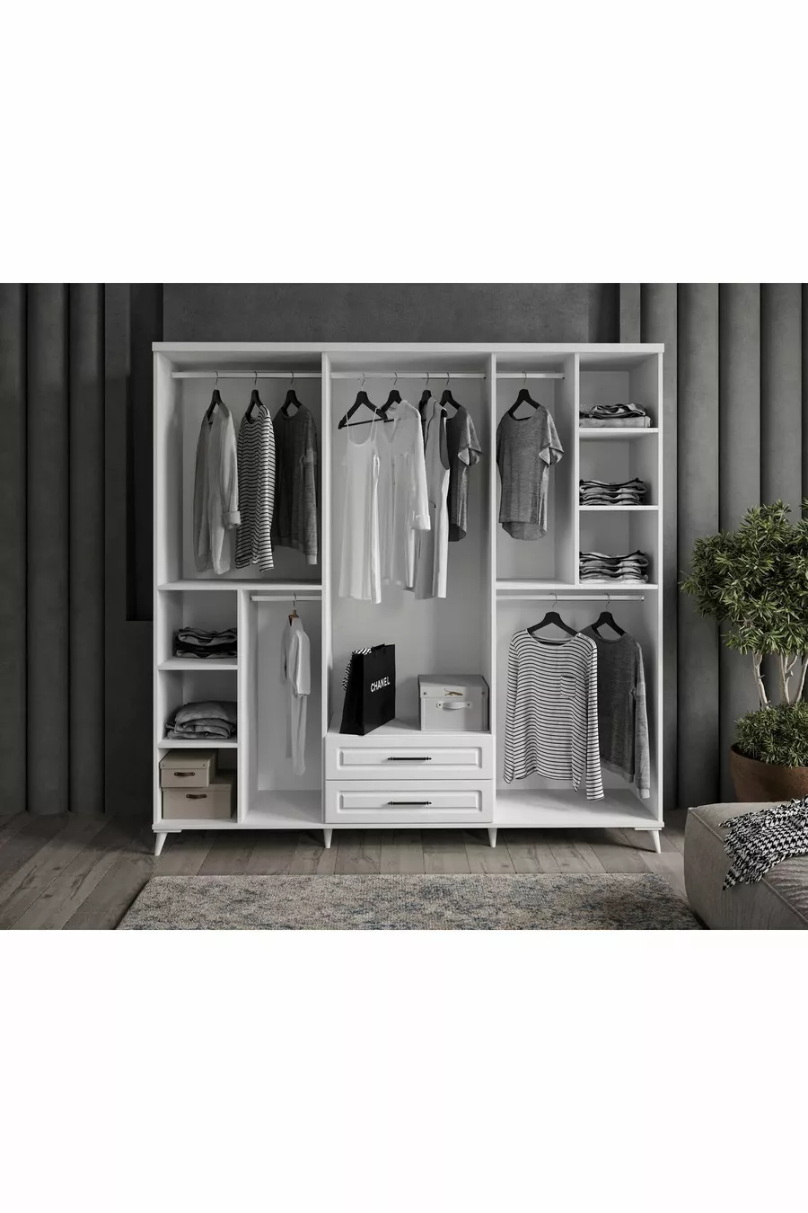 Ensemble de chambre à coucher complet en MDF blanc avec 6 portes, montage gratuit