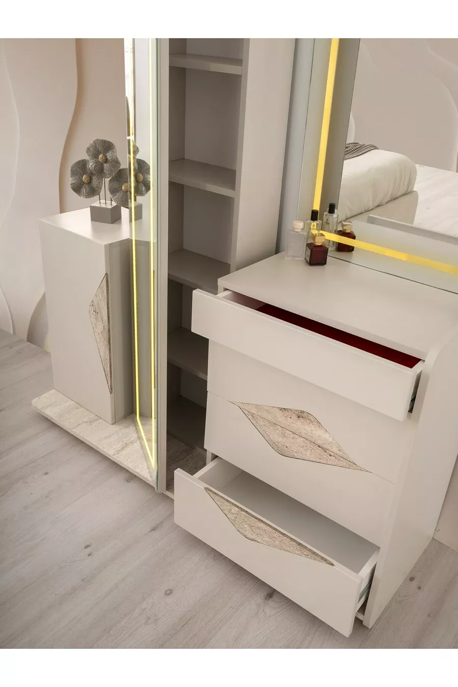 ENSEMBLE DE CHAMBRE À COUCHER FAS MDF AVEC LED ET CADRE DE LIT