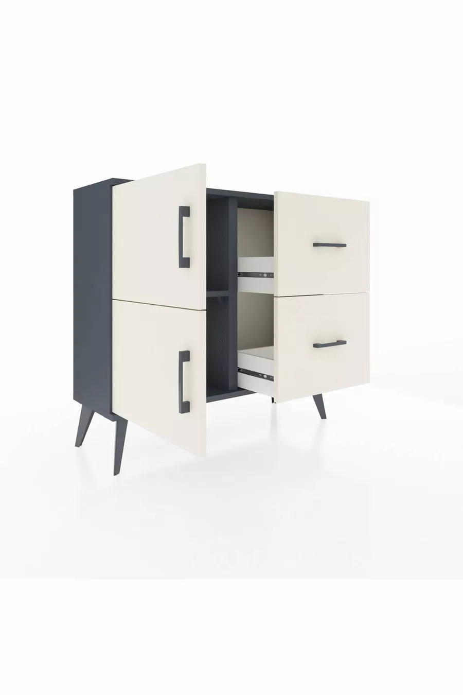 Commode Arges avec une étagère, 2 tiroirs et 2 portes, Anthracite-Pierre de lave