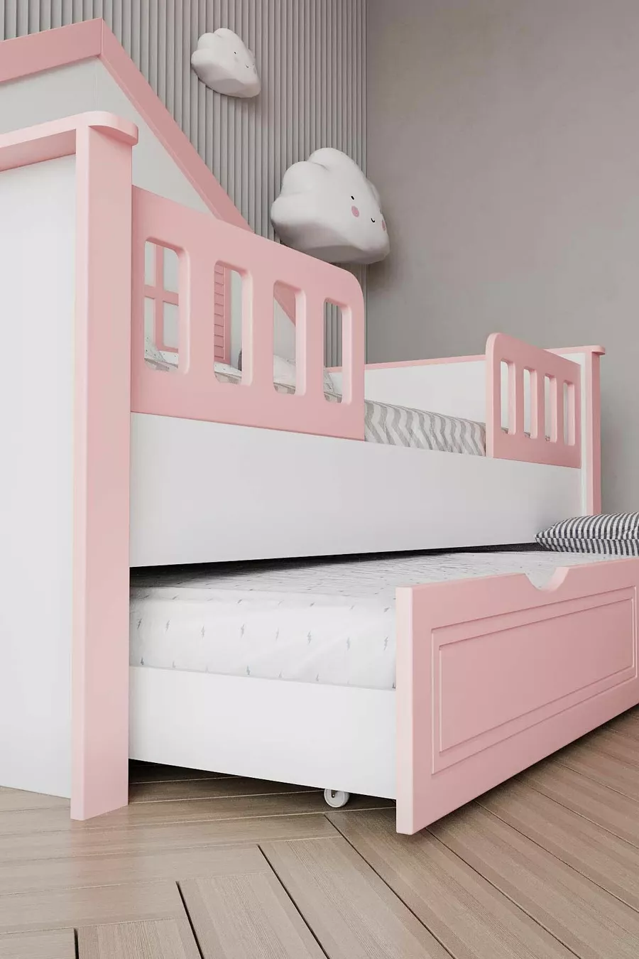 % Lit Montessori pour enfants en MDF avec tiroirs, rose
