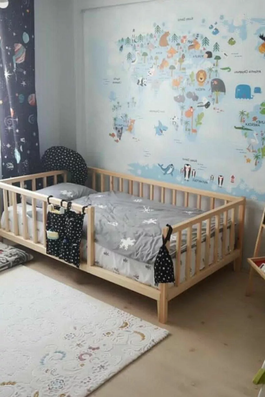 Lit Montessori Unisexe pour Bébé et Enfant en Bois Naturel