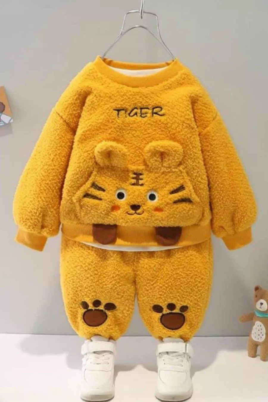 Ensemble Haut et Bas 2 pièces en Peluche Welsoft d'Hiver pour Bébé et Enfant Unisexe - Moutarde