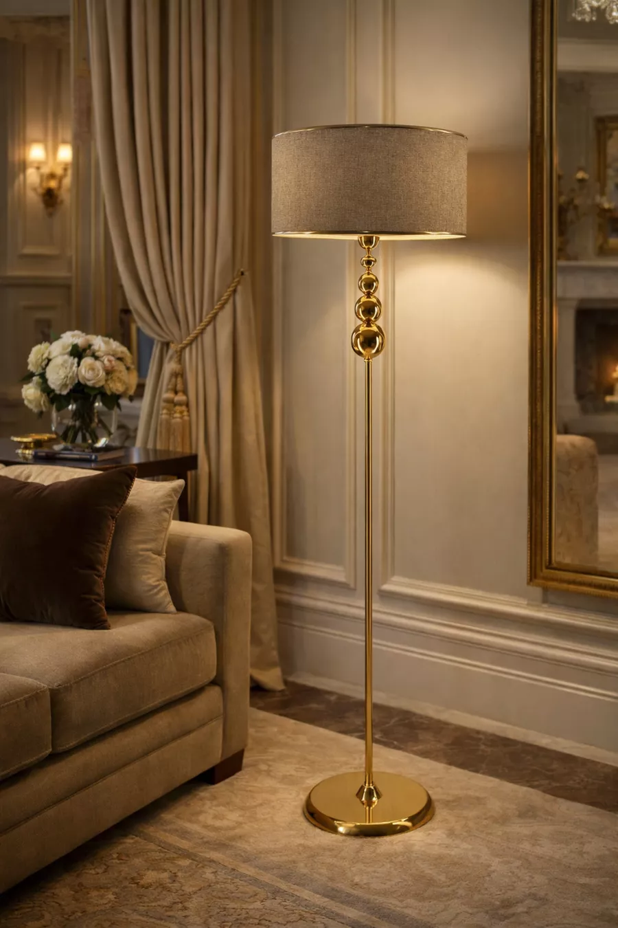 Lampadaire en métal plaqué or Milano Küre - Osier avec bande dorée