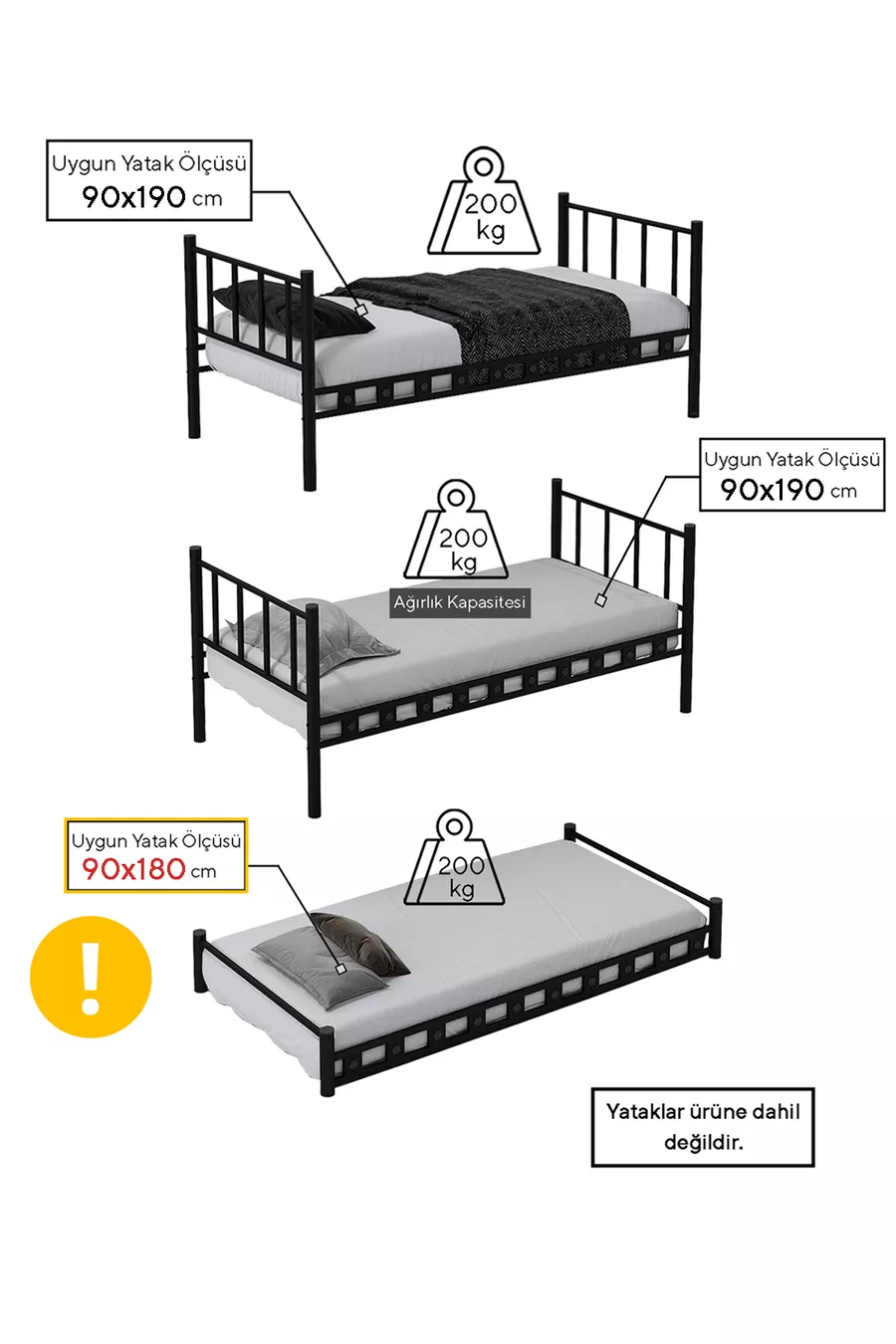 Chambre d'enfant jeune avec lit superposé et lit métallique  blanc Zambak Yavrulu