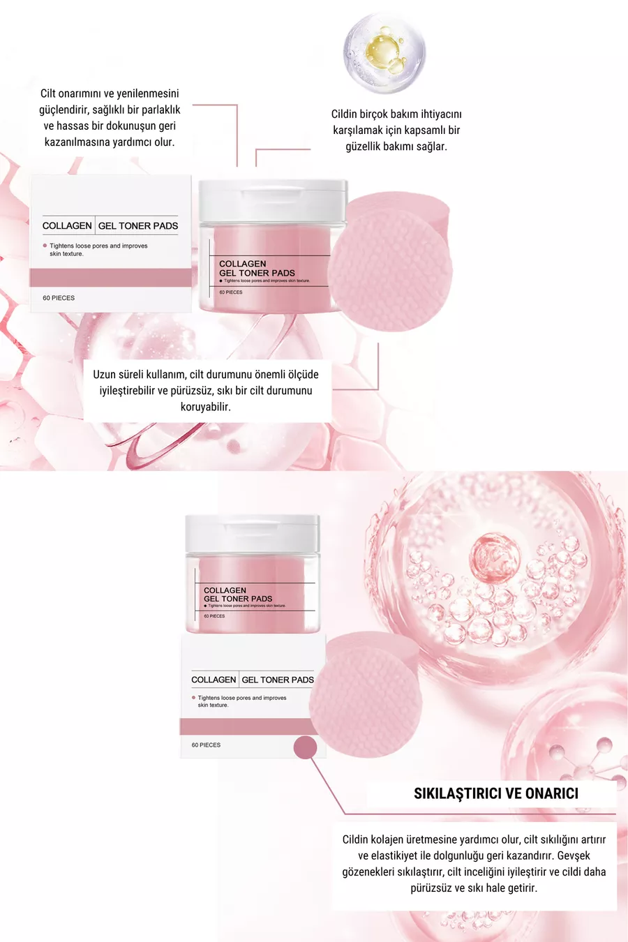 Gel Toner Collagène Coréen Tampon de Nettoyage du Visage Raffermissant Hydratant Anti-Âge