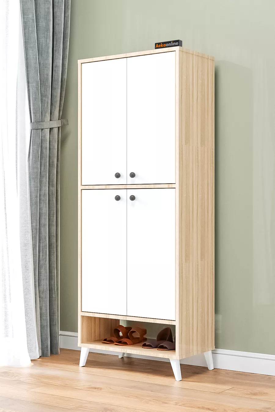Meuble à chaussures  breveté Imaj Sonomo, 9 étagères, sur pieds, armoire multifonctionnelle à 4 portes, armoire de cellier