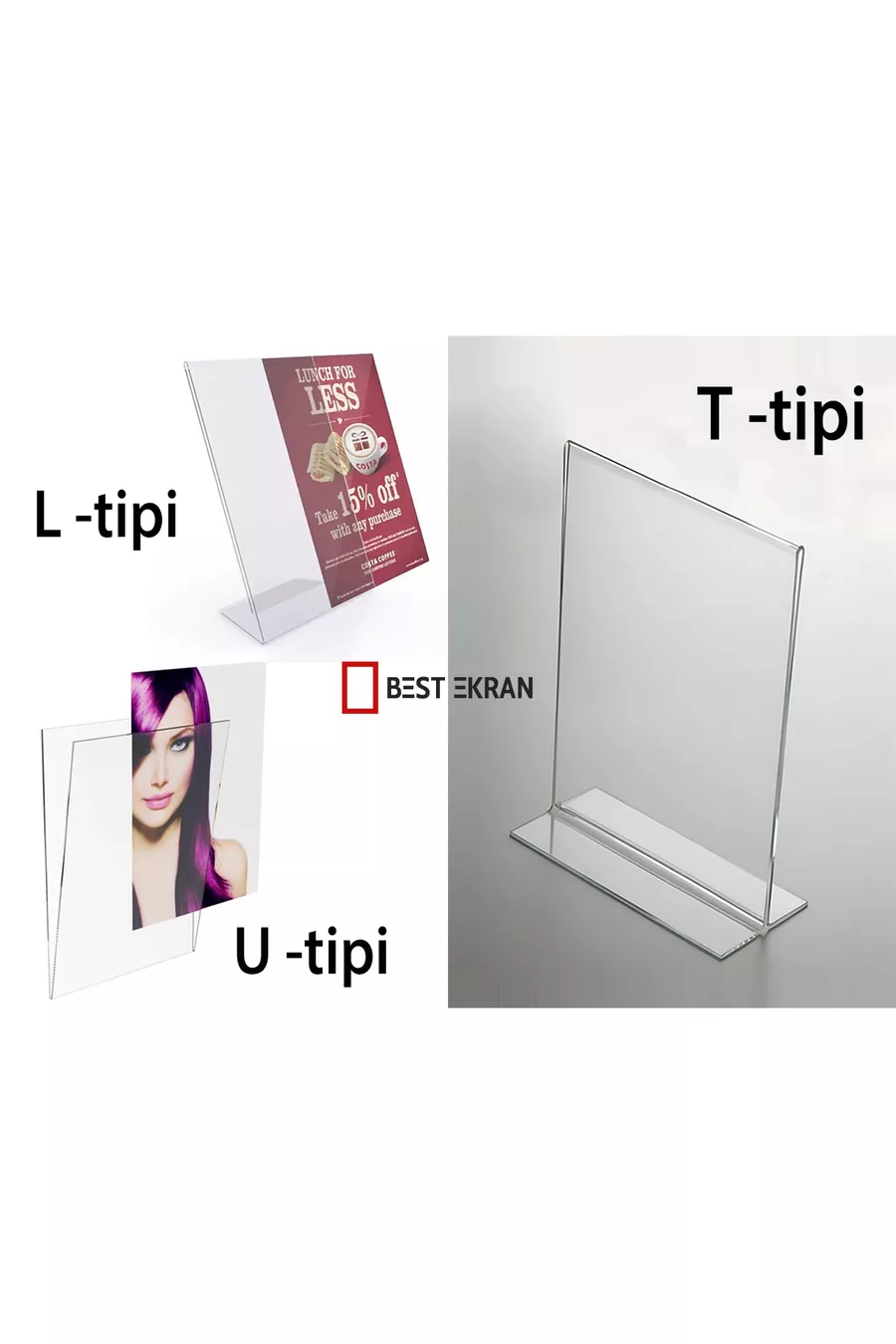 Porte-affiches  en plexiglas transparent vertical de type L, porte-menu, porte-prix, porte-brochure, porte-étiquette, porte-photos, support d'album, table