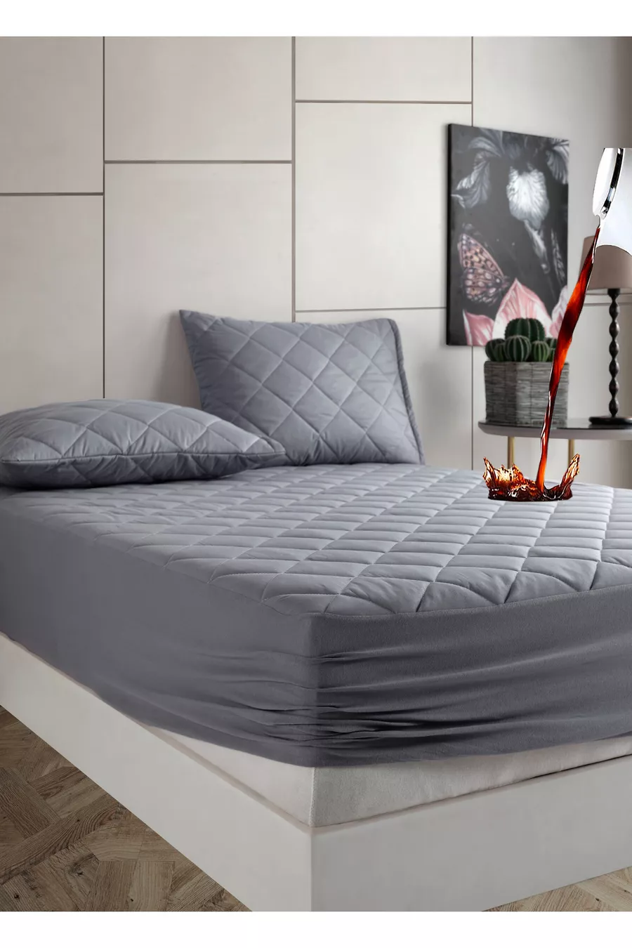 Protection de matelas matelassée Premium grise  % coton, ajustée, bord complet, imperméable, pour toutes les tailles