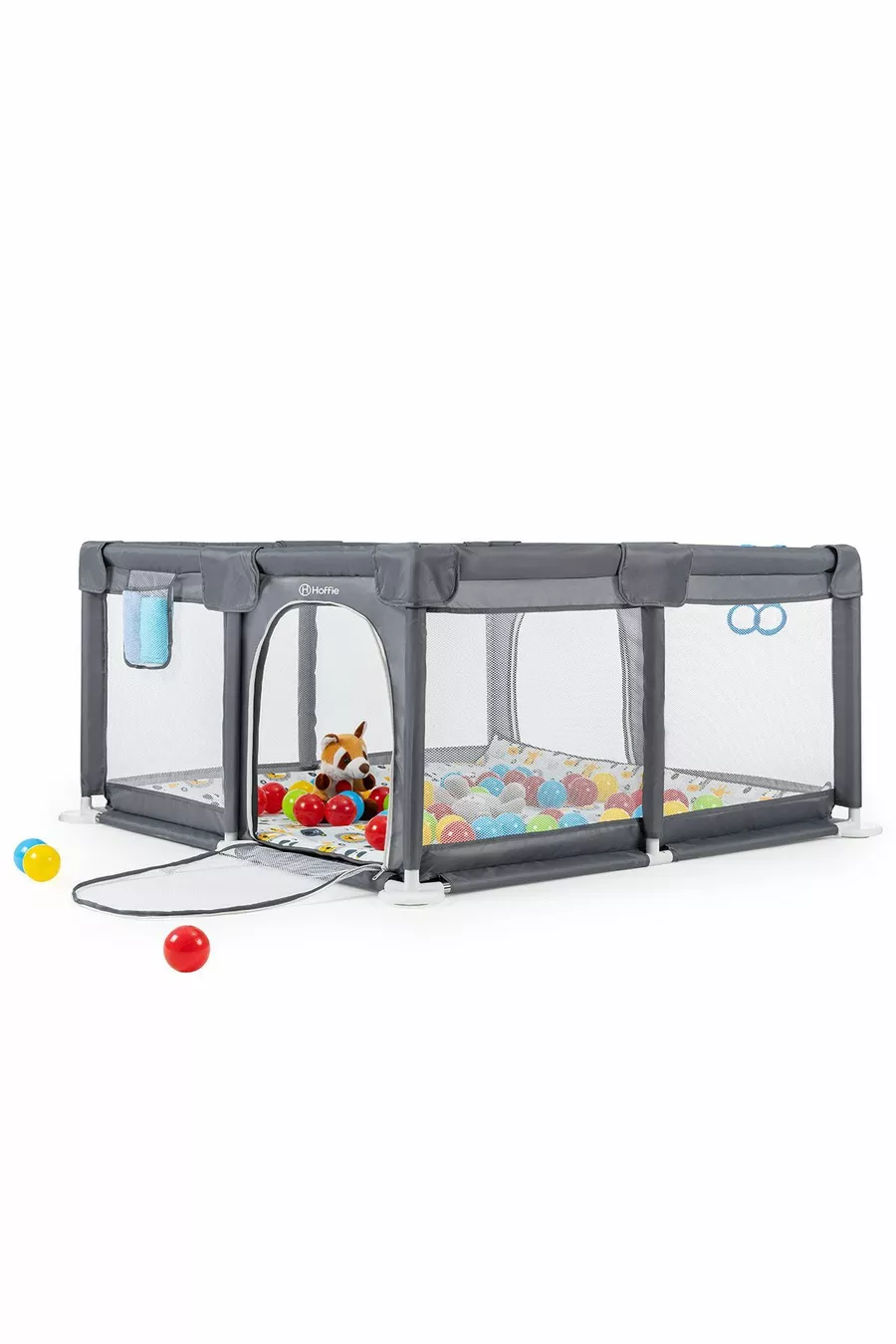 Aire de jeux sécurisée Original Playard Plus pour bébés et enfants, parc de jeux, tapis de jeu et balles, gris