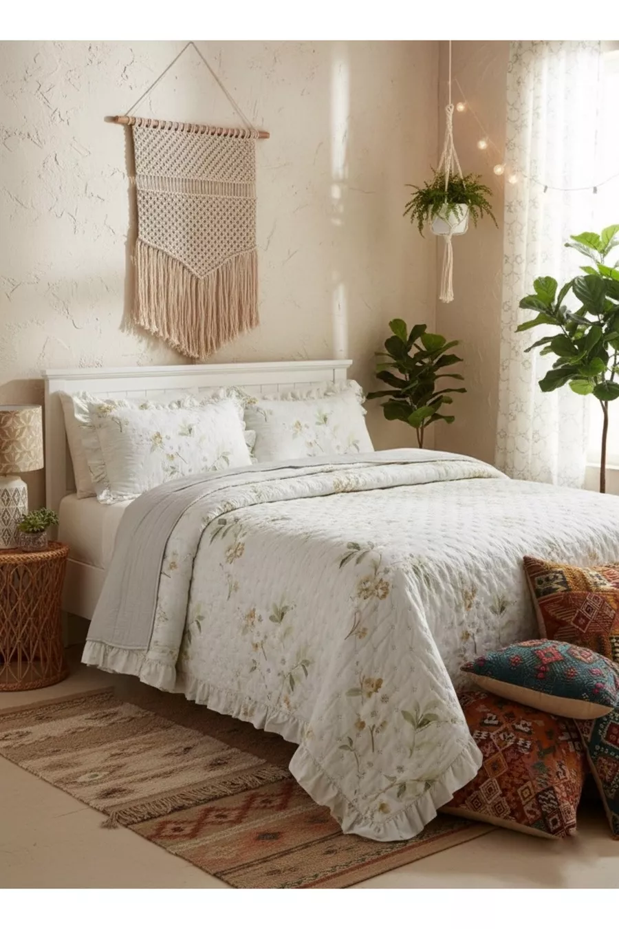 Ensemble de Housse de Lit Matelassée à Volants avec Motif Double pour Lit Double Dream Taille King