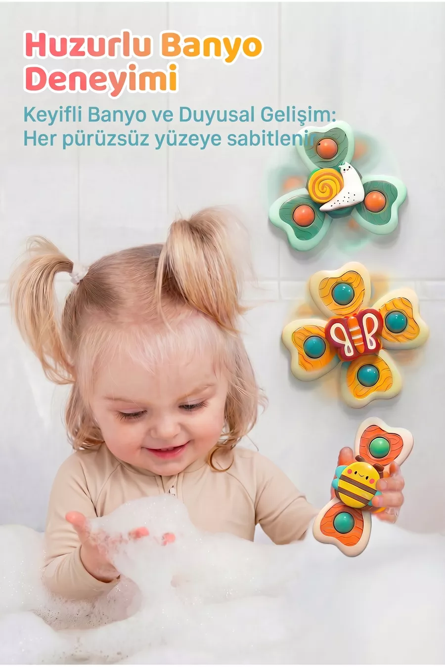 Jouet pour bébé 3 pièces en forme d'animaux, jouet à rotation sous vide pour l'eau et le bain, jouet de développement en ABS et silicone