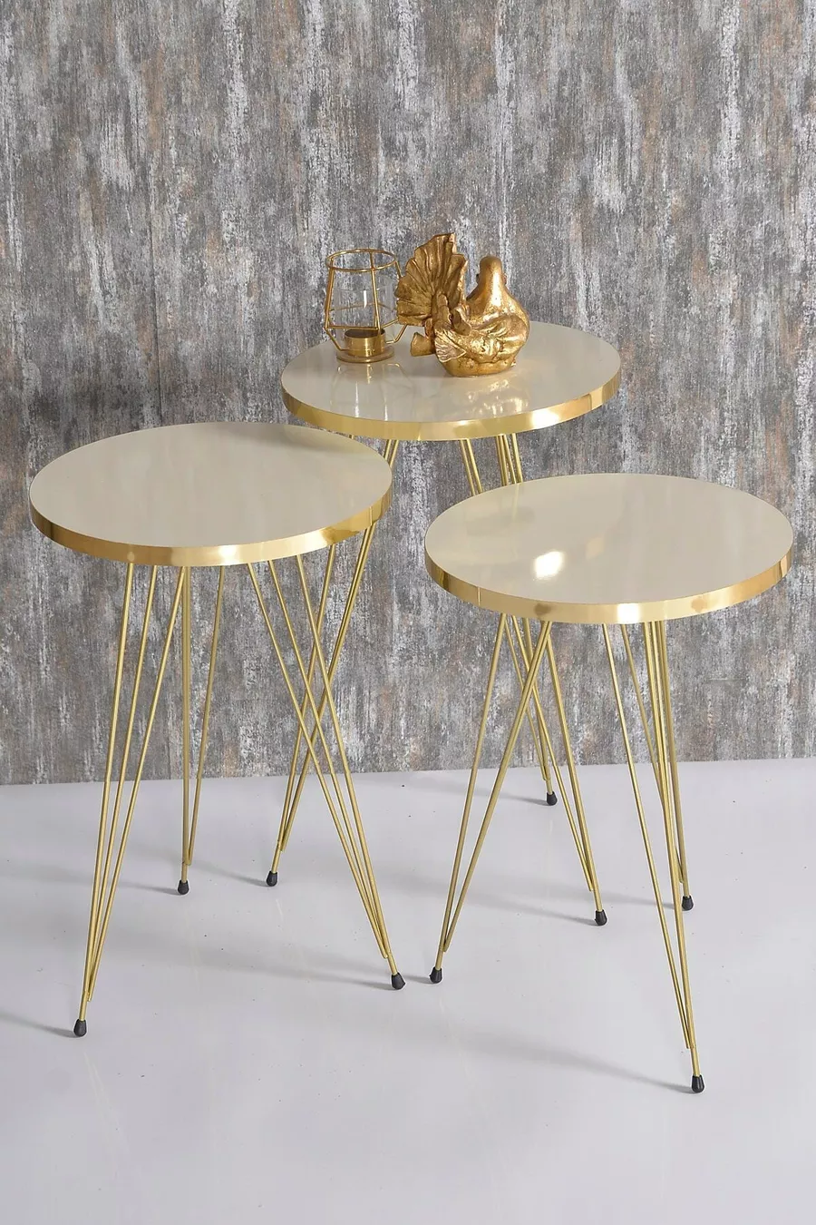 Table d'appoint gigogne Or Crème Fil