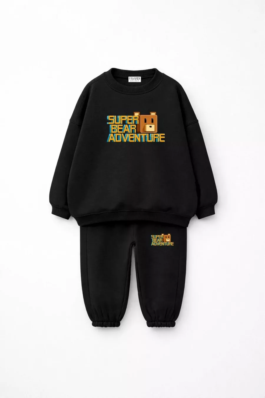 Super Bear Adventure Ensemble de survêtement unisexe pour enfants, oversize avec imprimé Super Bear, sans molleton