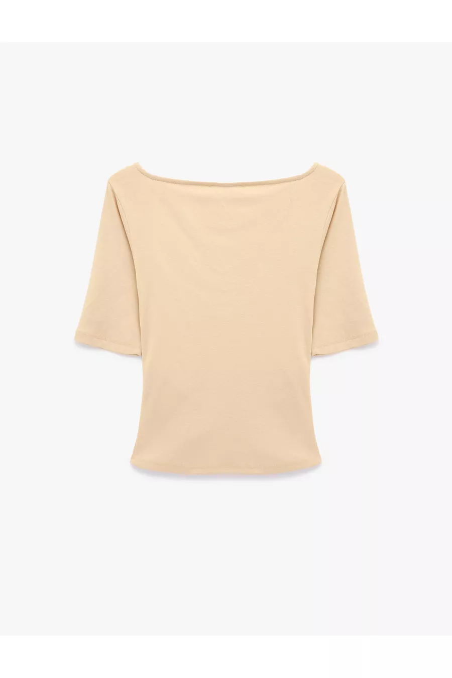 T-shirt en coton slim fit drapé à col rond bateau à manches coudées