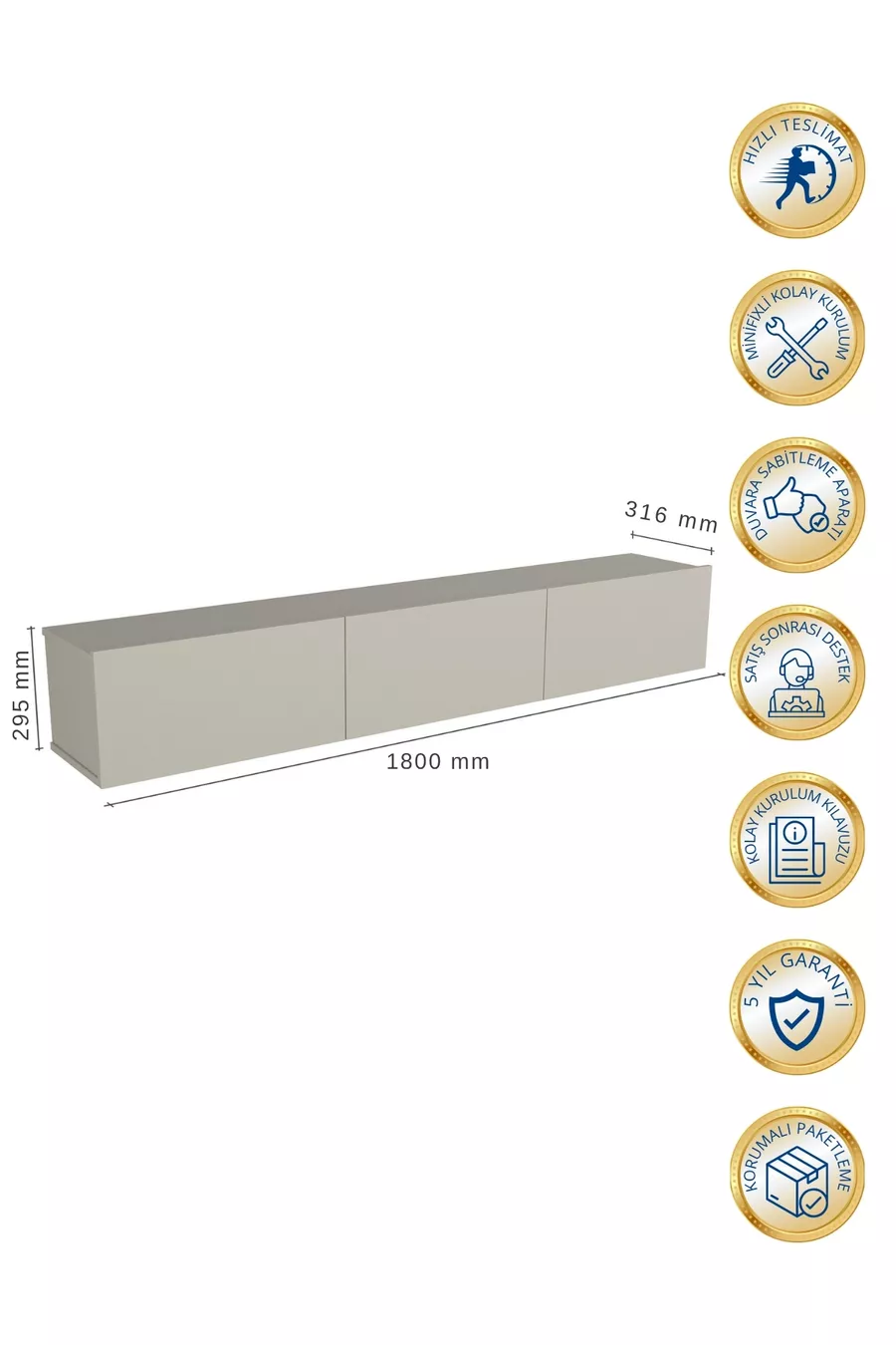 Meuble TV à LED Li  cm - Couleur Sable, Moderne, Large, Design avec Étagères - Table TV | Cercei