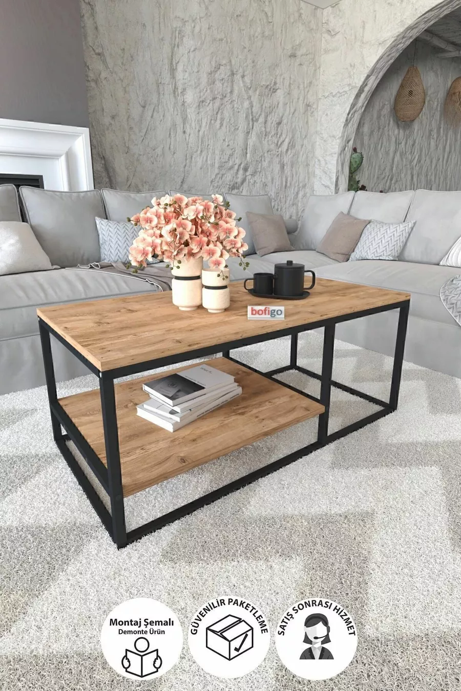 Table basse en métal à 2 étagères Table basse décorative Nisa Pin