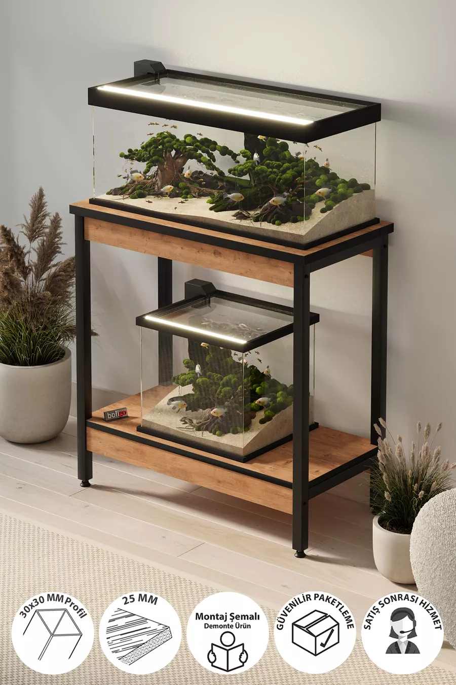 Table d'aquarium Table d'appoint Table avec pieds en métal  x  cm Pin