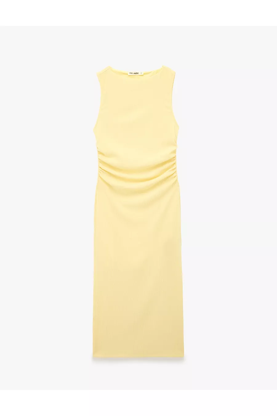 Robe longue sans manches à col rond avec détails froncés en tissu velours côtelé slim fit