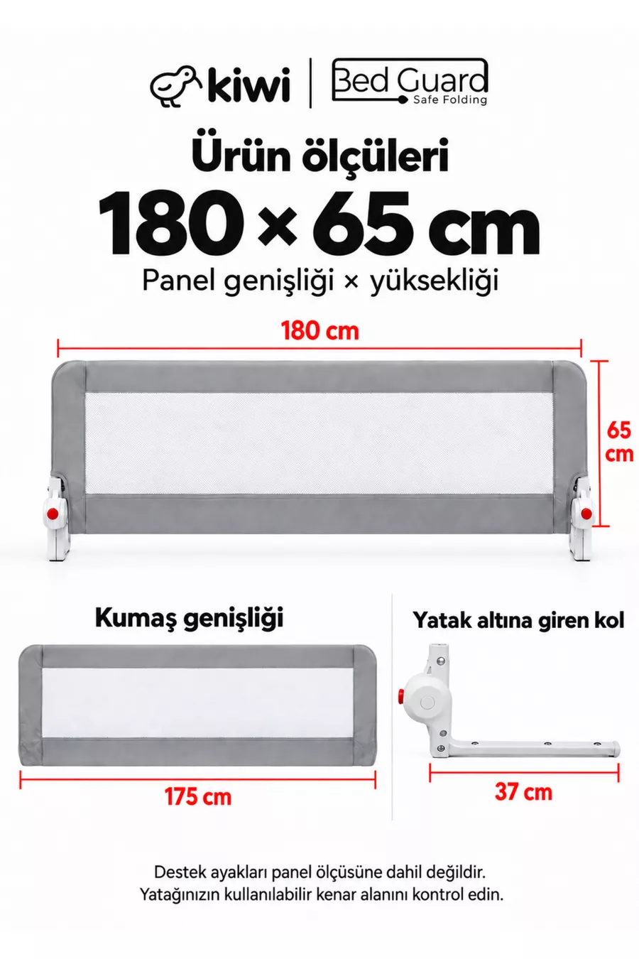 Barrière de sécurité pour bébé – Barrière de lit pliable pour enfant, anti-chute – CM Gris