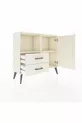 Commode Arges avec 2 étagères, 2 tiroirs et une porte, couleur Oeil-de-pierre