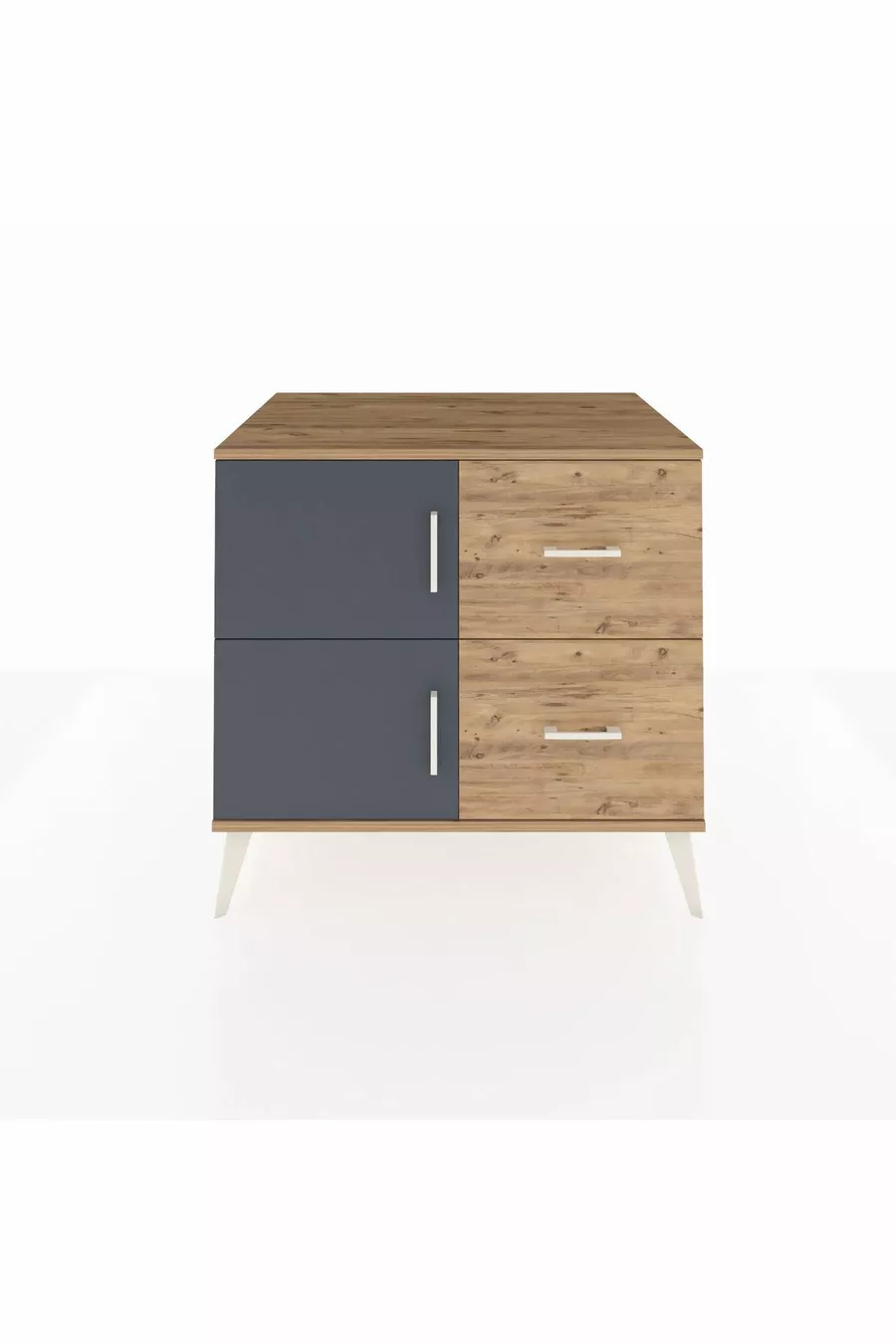 Commode Kronos à une étagère, 2 tiroirs et 2 portes, Pin-Anthracite/Pin