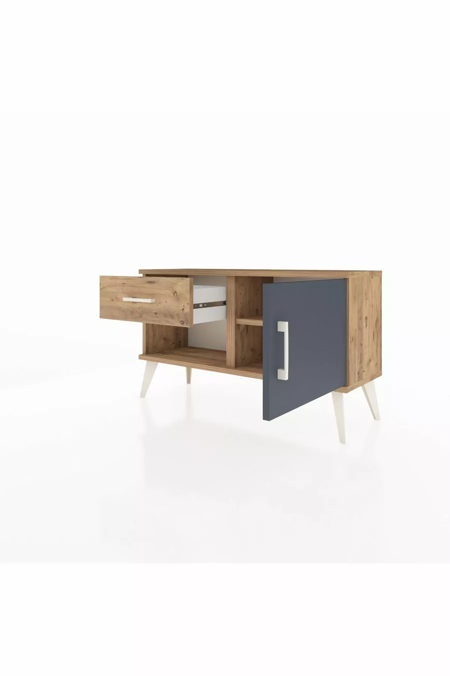 Commode Arges avec une étagère, un tiroir et une porte, pin-anthracite/pin