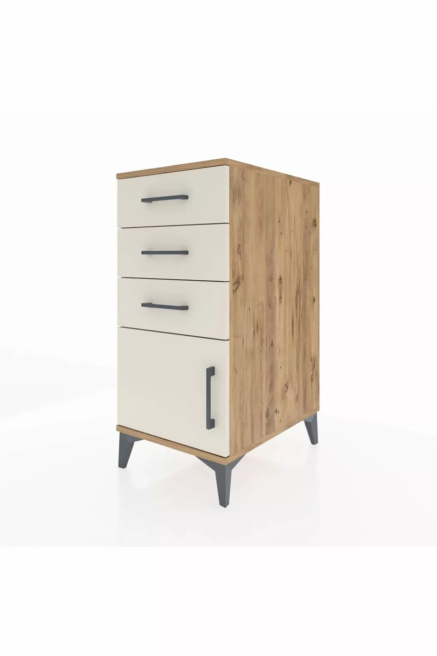 Table de chevet Kronos avec 3 tiroirs et 1 porte en pin-onyx