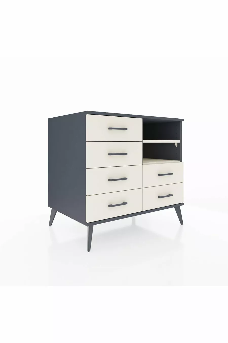 Commode Kronos à 2 étagères et 6 tiroirs Anthracite-Pierre de lune