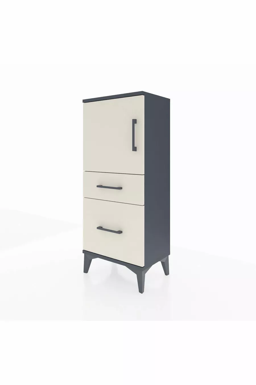 Chevet Arges avec 2 étagères, 2 tiroirs et 1 porte, Anthracite-Pierre de Lune